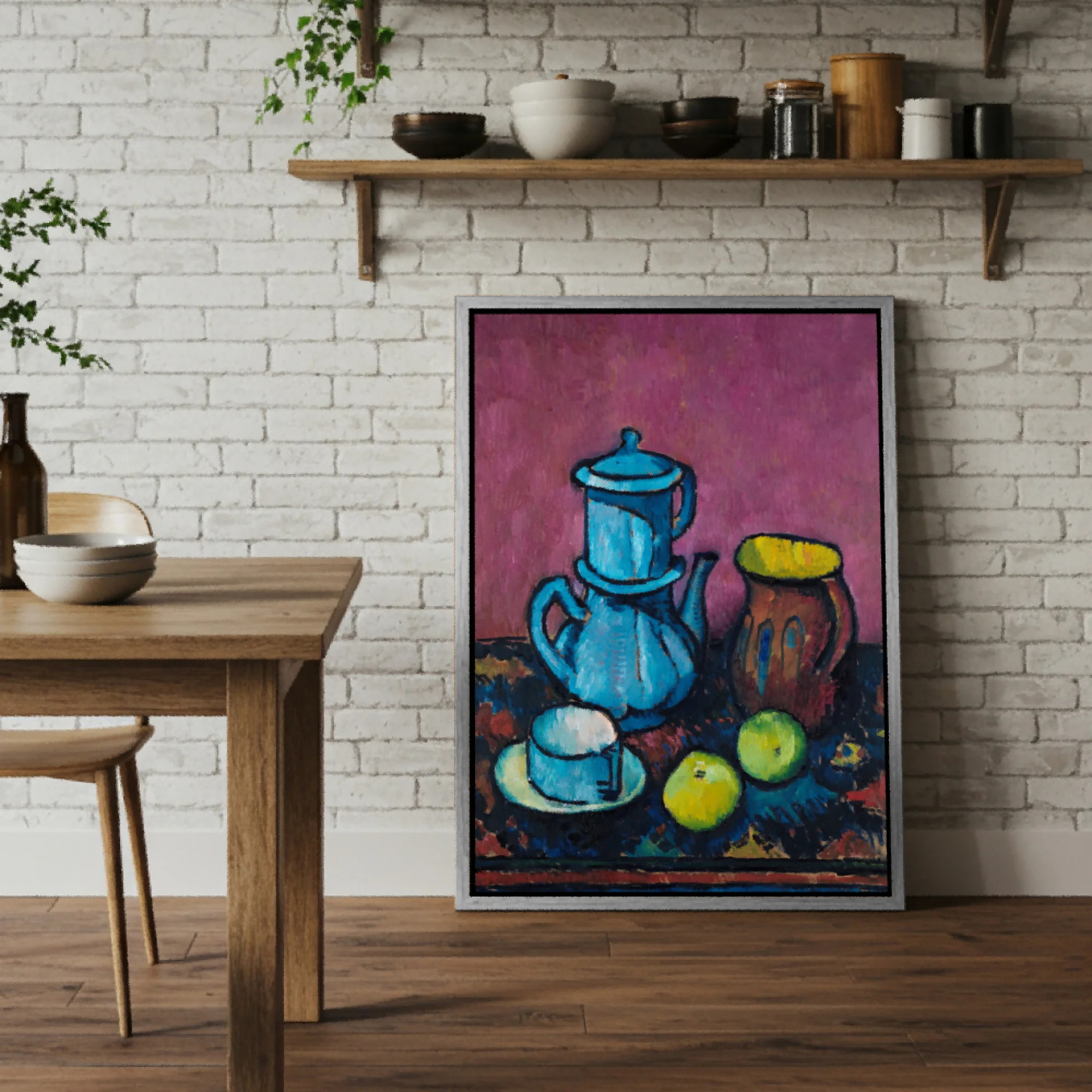 Canvas emoldurado | Still life with coffee tableware and apples - Image 2